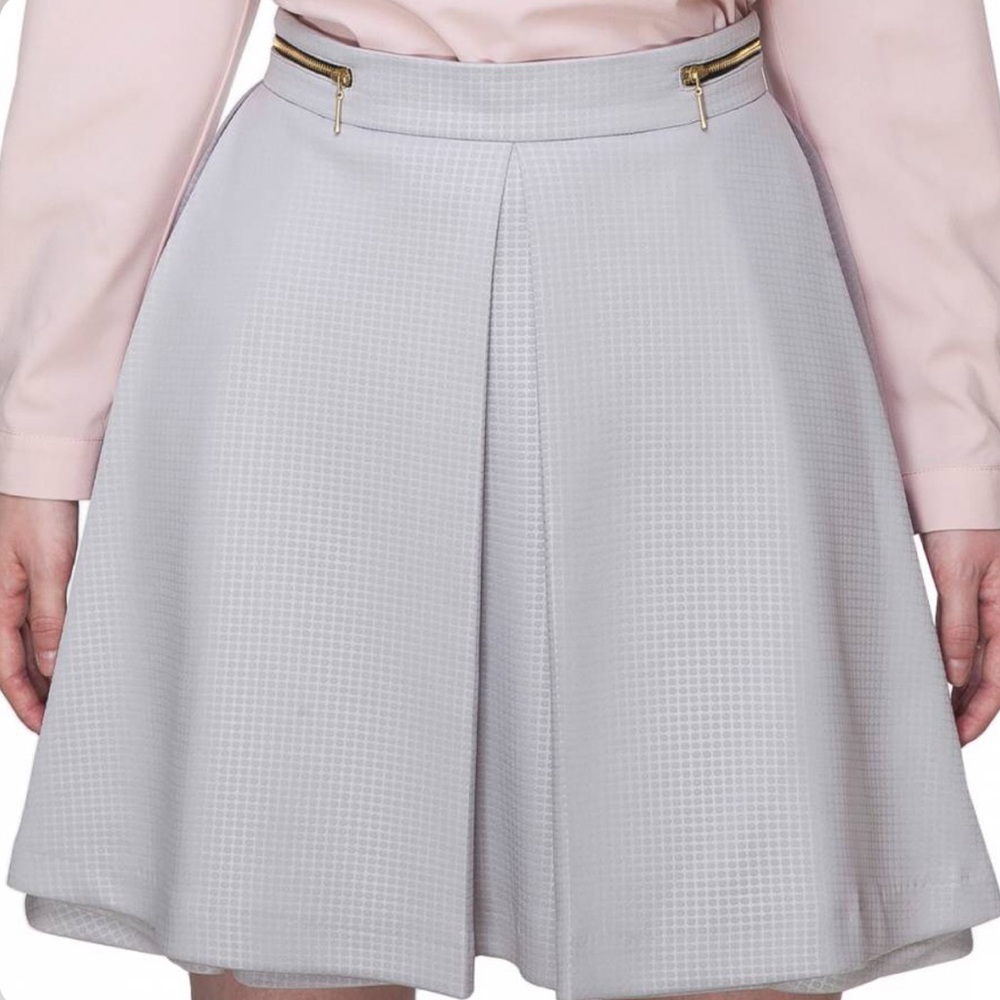 Grey Pleated Mini Skirt with Black/Gold Zippers